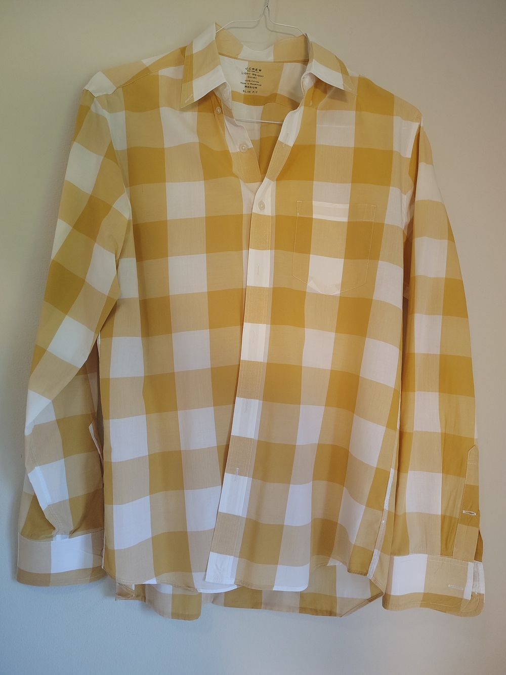 J. Crew Yellow and White Buffalo Check Dress Shirt Slim Fit